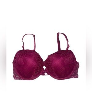 VS burgundy lace push up bra, star detailing on back